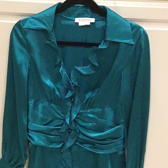 Kay Unger Teal Silk Top - Picture 2 of 8